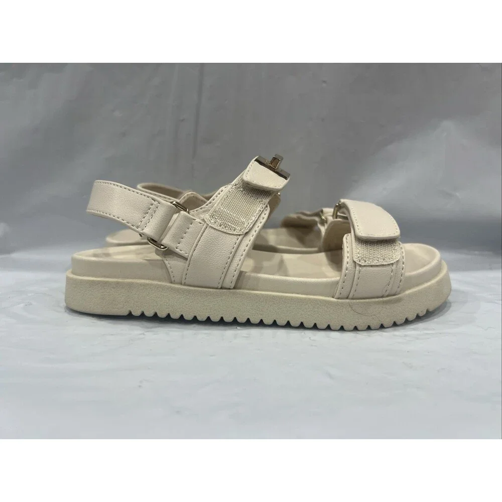 Steve Madden Mona Sandals Girls 1 Bone Adjustable Strap Comfort Flatform EBS2223